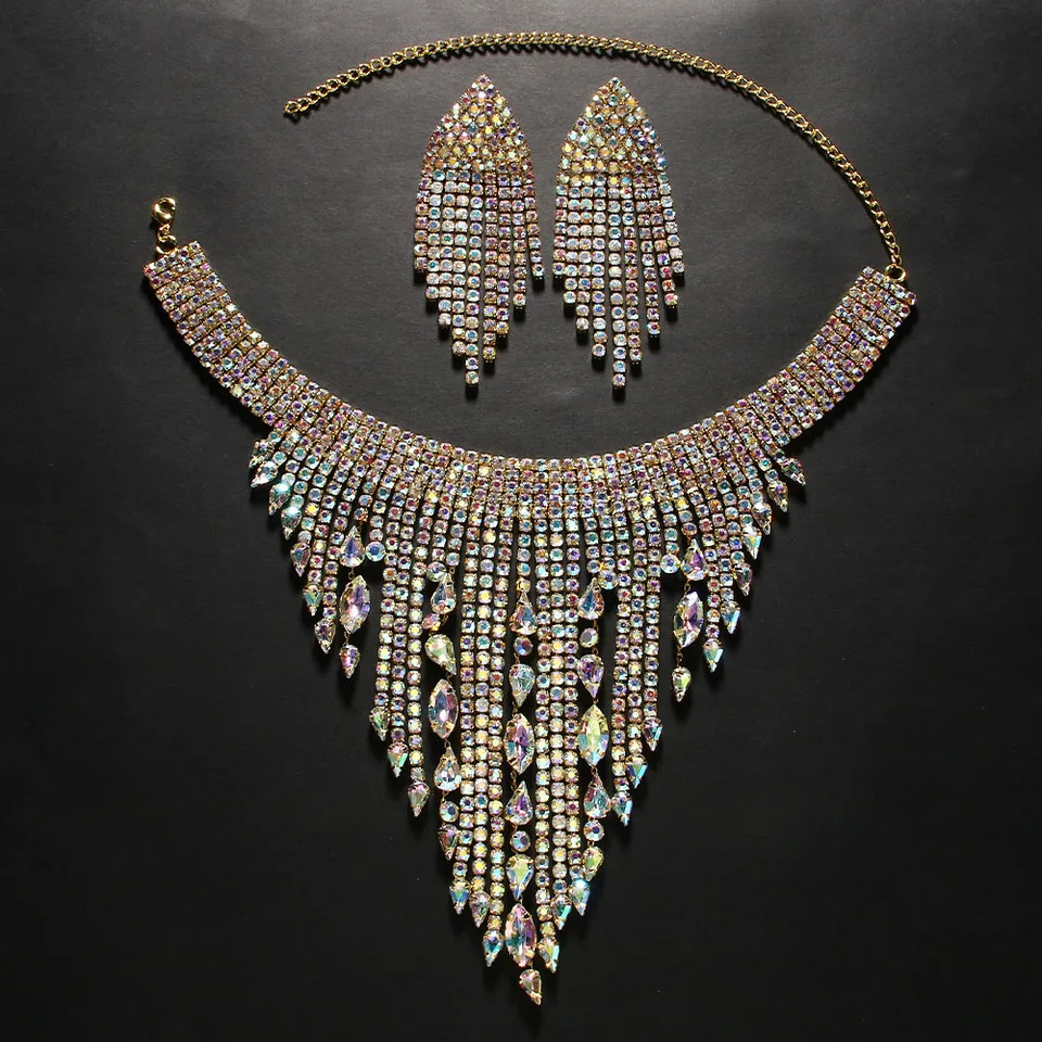 Stonefans Bohemian Drag Queen Exaggerated Tassel Necklace Set Earring Geometric Wedding Banquet African Jewelry Set Accessories 250409