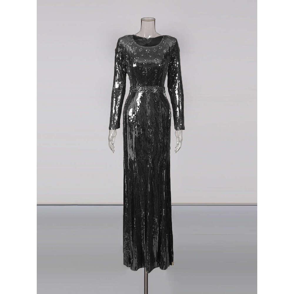 Celebrity Style gold Sequin Patchwork Evening Gown Long 2025 Autumn Winter New Women's Waist-Cinching Night club maxi dress SEXY DRESSES FOR WOME