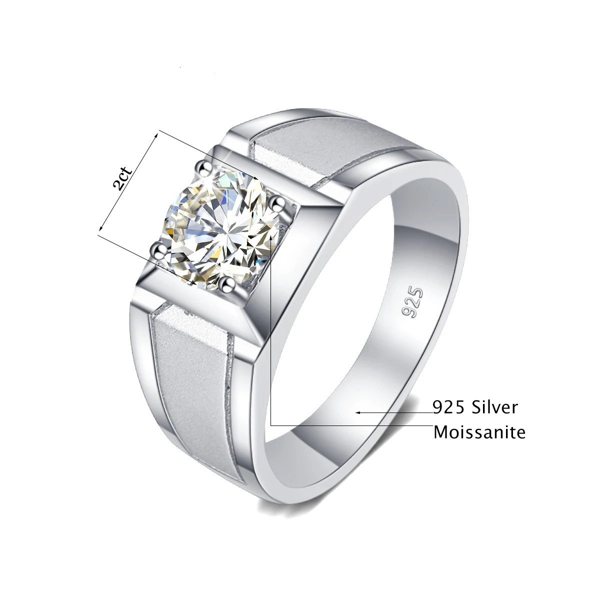 2 Carat Rings For Men 925 Sterling Silver White Gold Plated Engagement Wedding Mens Jewellery Trend Gift Male 251103