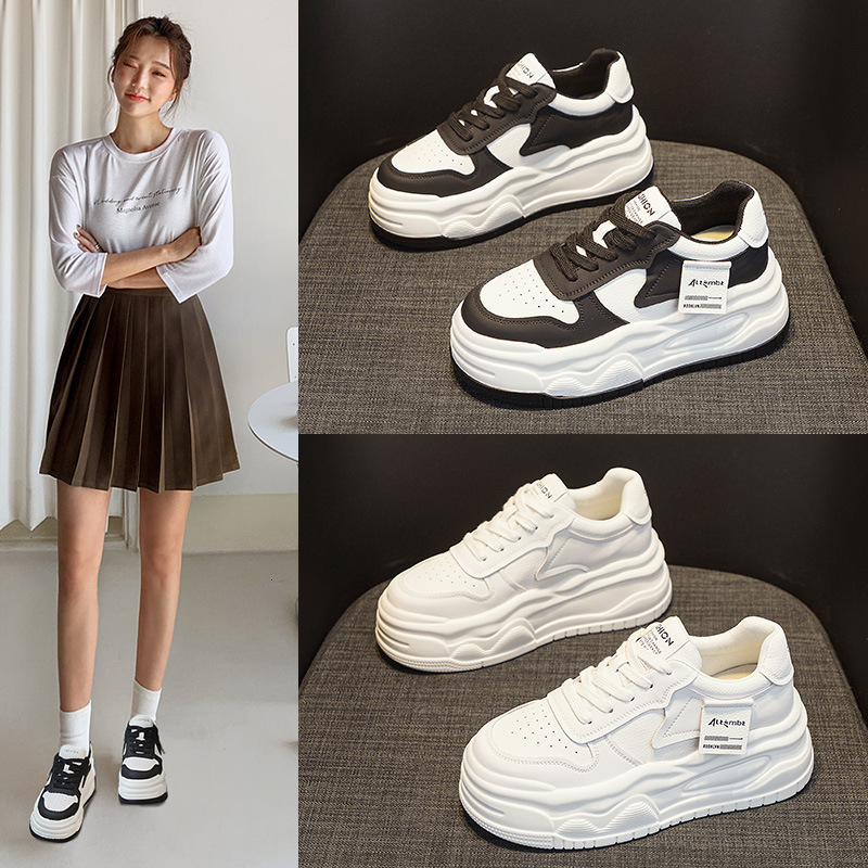 2025 new height increasing sports lace up designer fashionable white shoes for women with thick soles