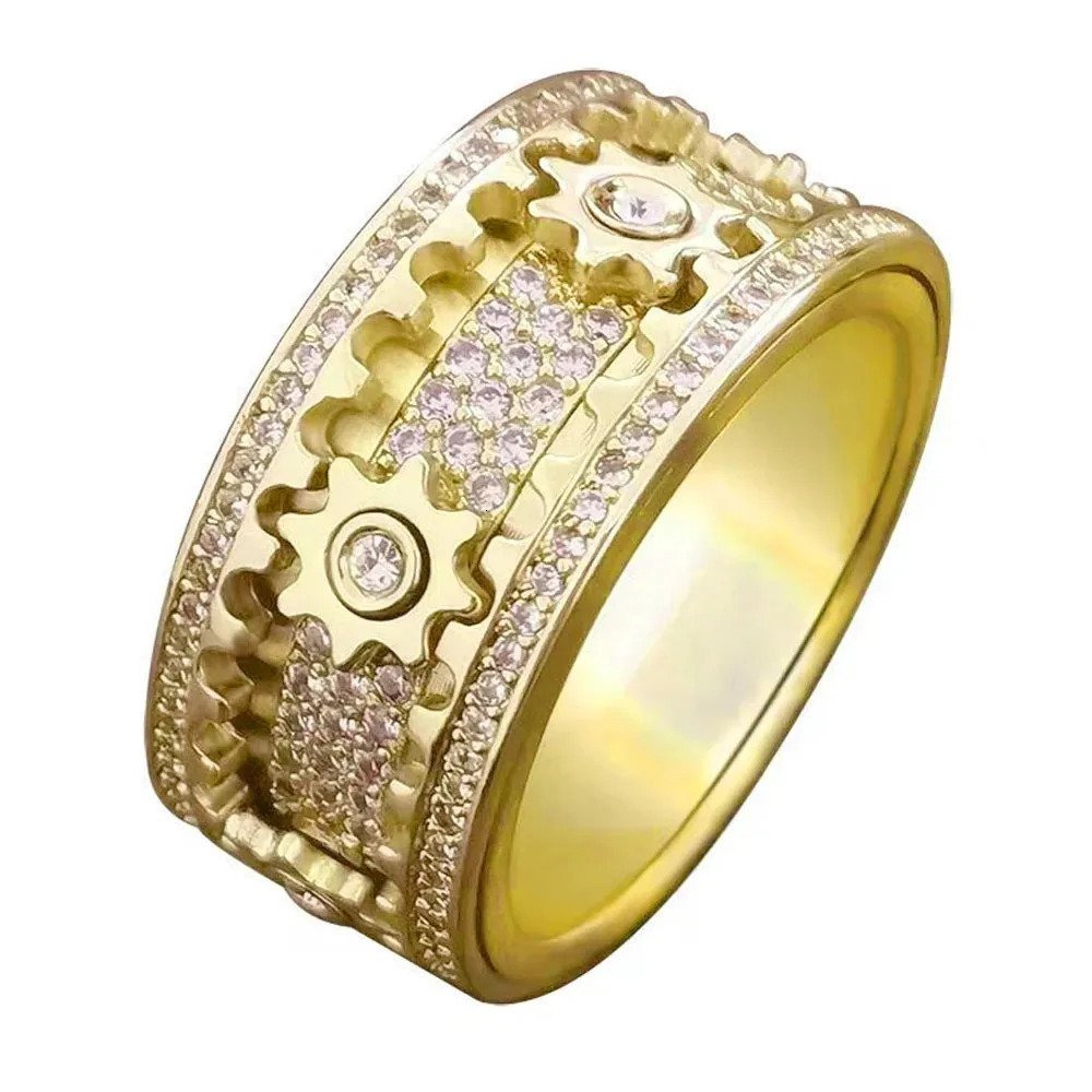 Gear Ring Rotatable Ring Male And Female Couple Rotating Wheel Starry Sky Trendy Rose Couple Rings 251110