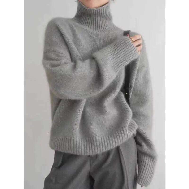 100% Wool High Neck Women's Solid Color Long Sleeved Top Autumn And Winter Fashionable Knitted Warm Pullover Sweater