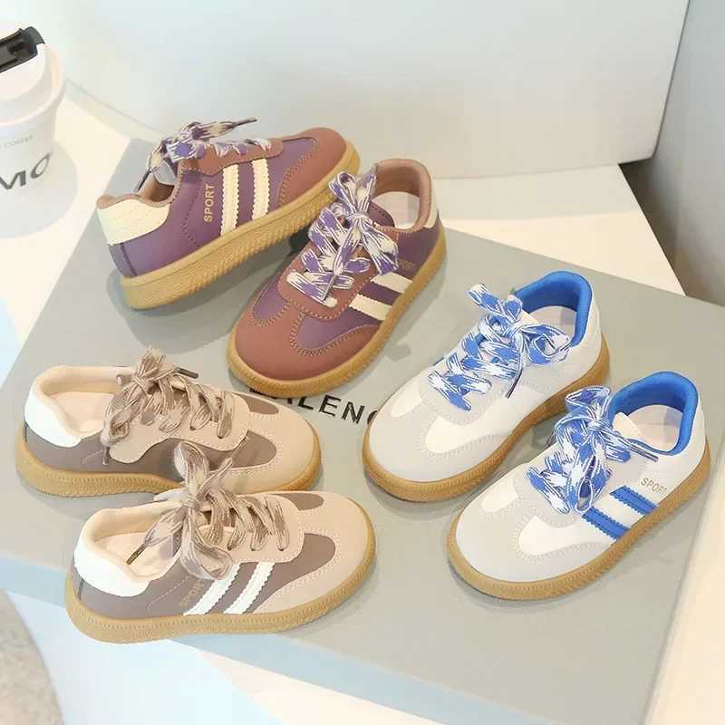 Sewing Thread Color Blocked Childrens Casual Shoes Outdoor New Fashion Kids Non Slip Soft Thick Sole Shoes Round Toe Lace UpT251110