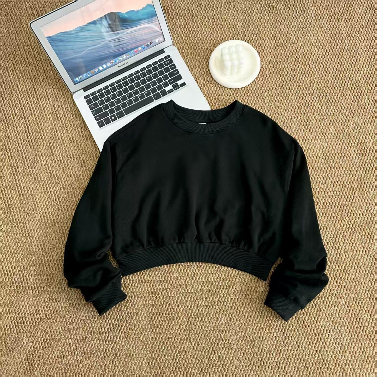 hoodie Autumn Winter New Cotton Terry Thin Velvet Navel Exposed Casual Versatile Sports Fashion Short Round Neck Sweatshirt for Women jacket