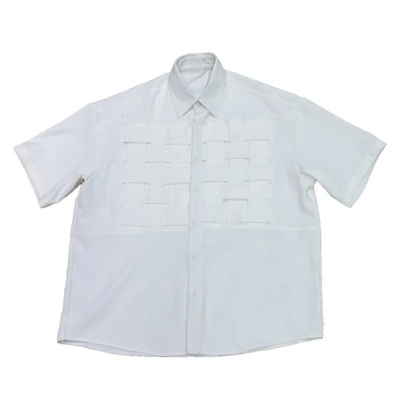 Niche Sensibility Woven Mens Short Sleeve Shirt Summer Trendy Five-Point Sleeve Underwear Casual Streetwear 250409