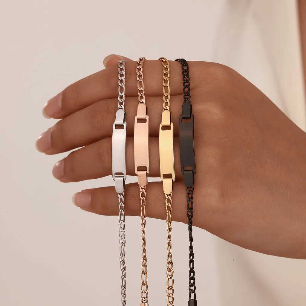 Customized Name Text Gold Plated Stainless Steel Link Bracelet Fashion Personalized Custom Jewelry Men WomenT251110