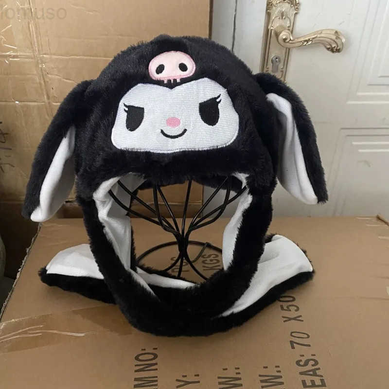Sanrio Winter Warm Soft Plush Hat Kawaii Kuromi Ear Moving Hat Cute Anime Winter Toy Kids Girl Gifts H251110