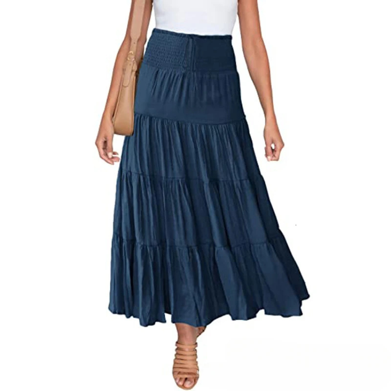 Summer High Waisted Maxi Skirts Fashion Ropa Mujer Faldas Casual Bohemian Long Leather Saias Harajuku Street Clothing 250407