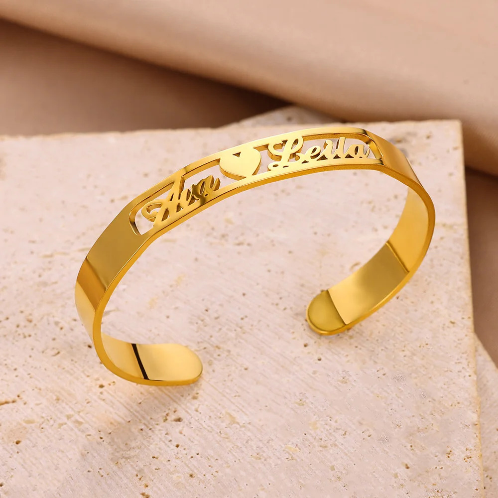 Customized Name Bracelet Mens Gold Stainless Steel Open Bracelet Hip Hop Party Jewelry Couple Gift 250408