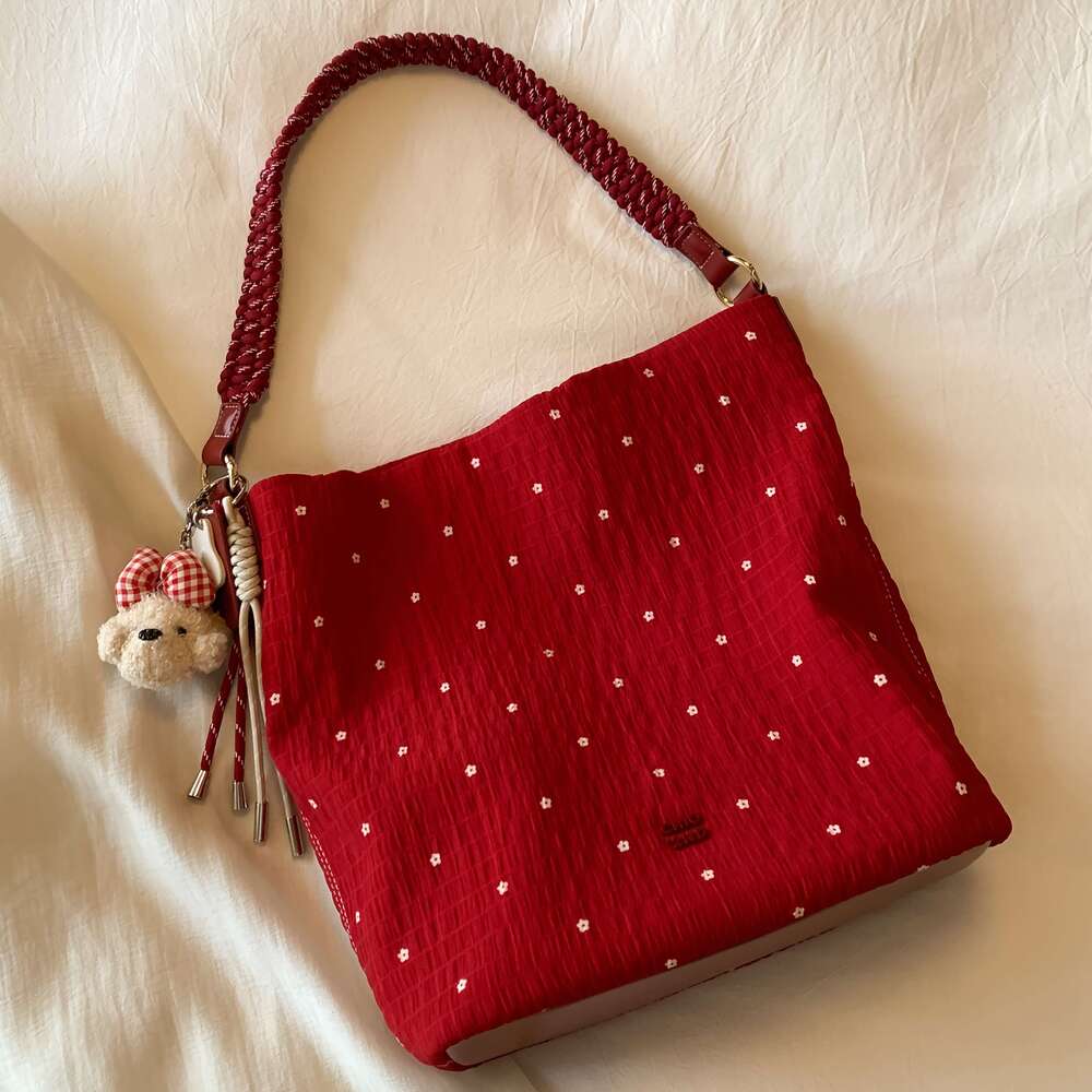 Red Polka Dot Pleated Casual Handbag