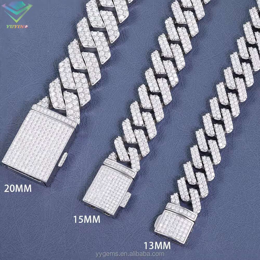 Hot-sale 8mm-20mm VVS Moissanite Diamond Chain S925 Sterling Silver Cuban Link for Men Hiphop Fine Jewlery Necklace Bracelet