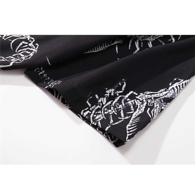 Black Skeleton Dragon casual mens summer thin material mens neck shirt short sleeved top X250410