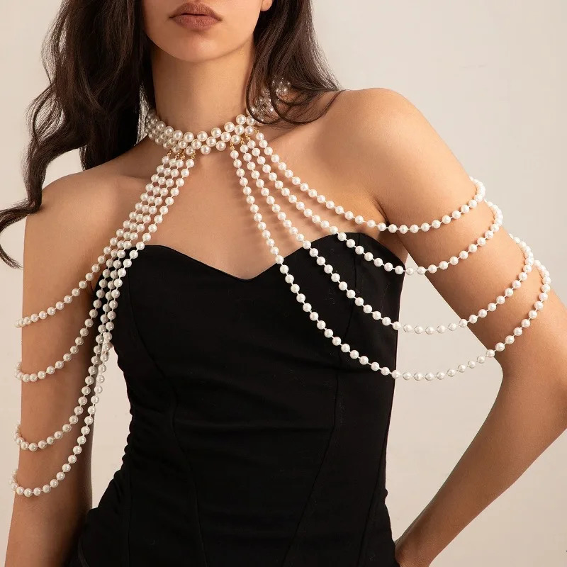 in 2025 Bridal Tassel Pearl Shoulder Chain Necklace for Women Elegant Shawl Wedding Jewelry Accessories 250409