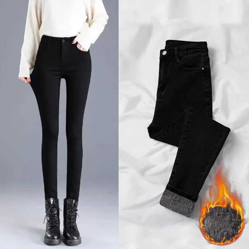 High Waisted Fleece Lined Jeans Womens Winter Leggings Slimming Thick Pants Childrens Tight Fit C251110