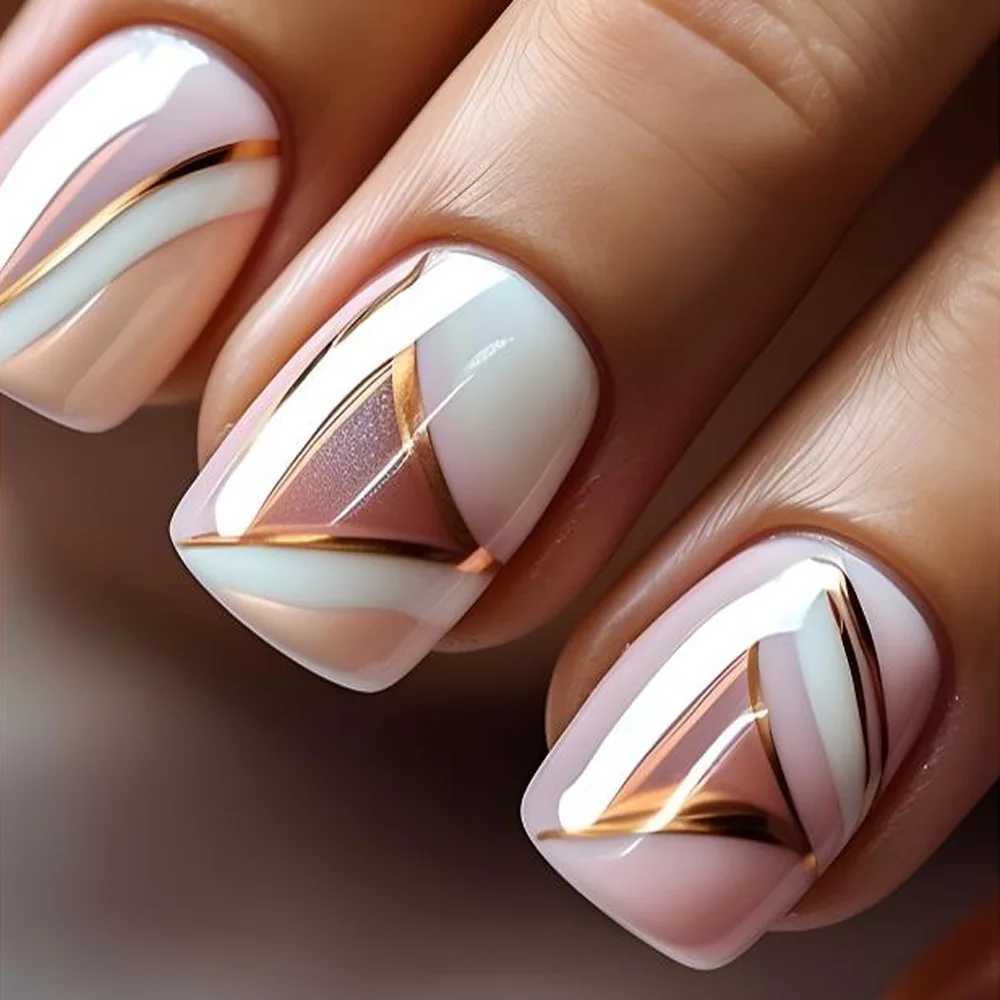 24 fashionable fake nails with short square heads artistic green leopard printing design artificial full set of nail tips W250410