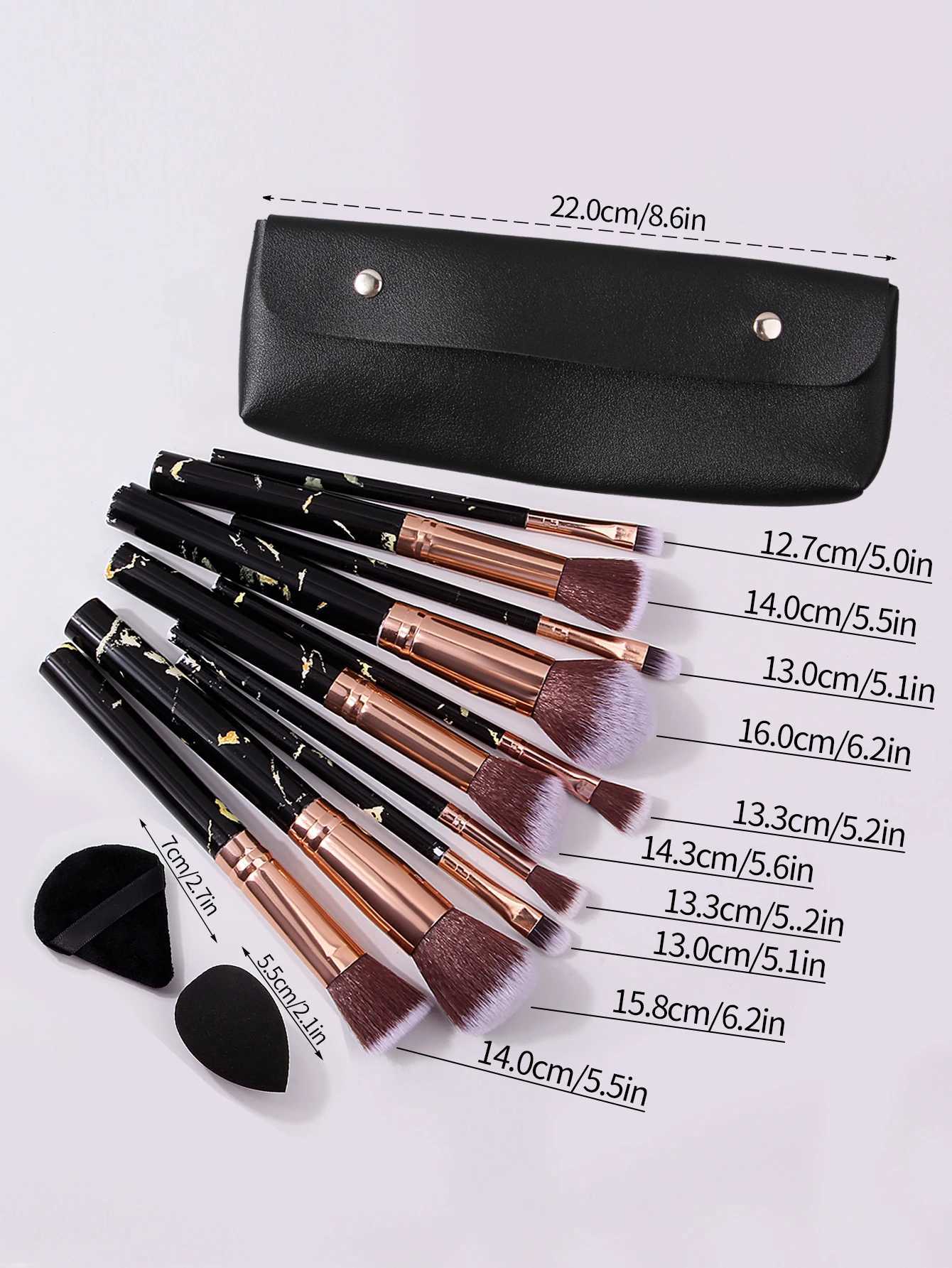 Professional marble-patterned makeup brush set 10 synthetic fiber makeup brushes4 makeup sponge powder puffsblack storage bag L251110