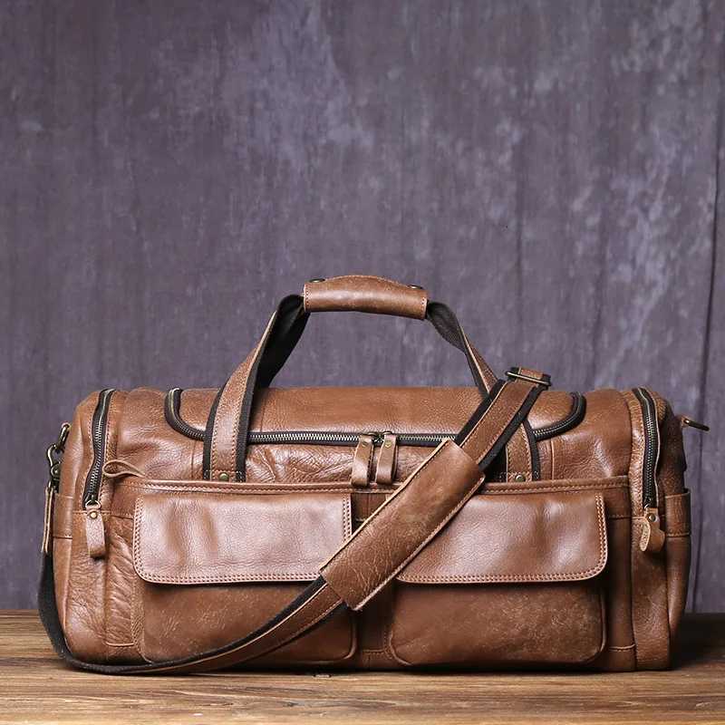 New Retro Large Capacity Mens Frosted Leather Travel Bag Made Of Old Top Layer Cowhide Portable Short Distance Luggage Bag K251110