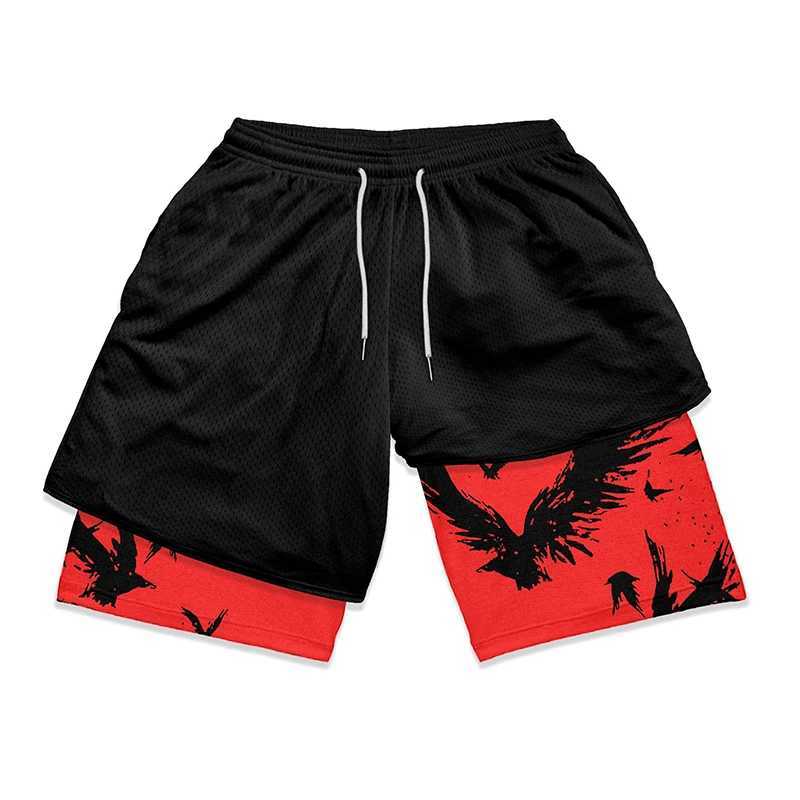 Fashion 2-in-1 sports running shorts for mens gym breathable and quick drying shorts for summer casual anime shorts with pockets X250410