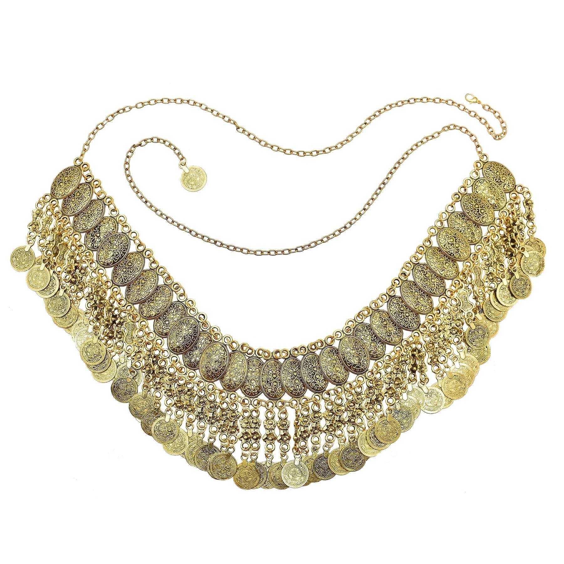 Vintage ethnic dress holiday street coin waist belly chain body jewelry boho Indian dance party statement metal strap accessories X250410