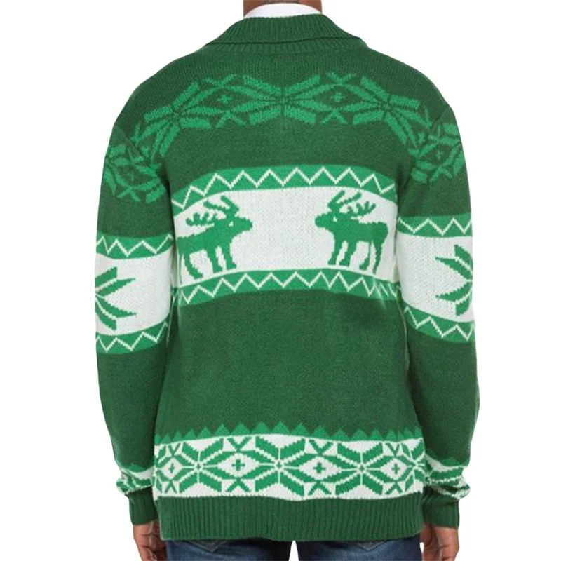Men Christmas Cardigan Casual Long Sleeve Shawl Collar Reindeer Snowflake Print Sweater Knitted Tops 251103