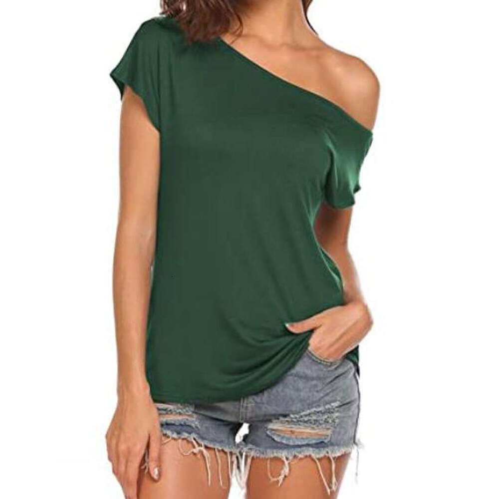 Milk Silk Brushed Niche Design Summer New Top Asymmetrical Slimming Off-Shoulder Short Sleeve T-Shirt for Women