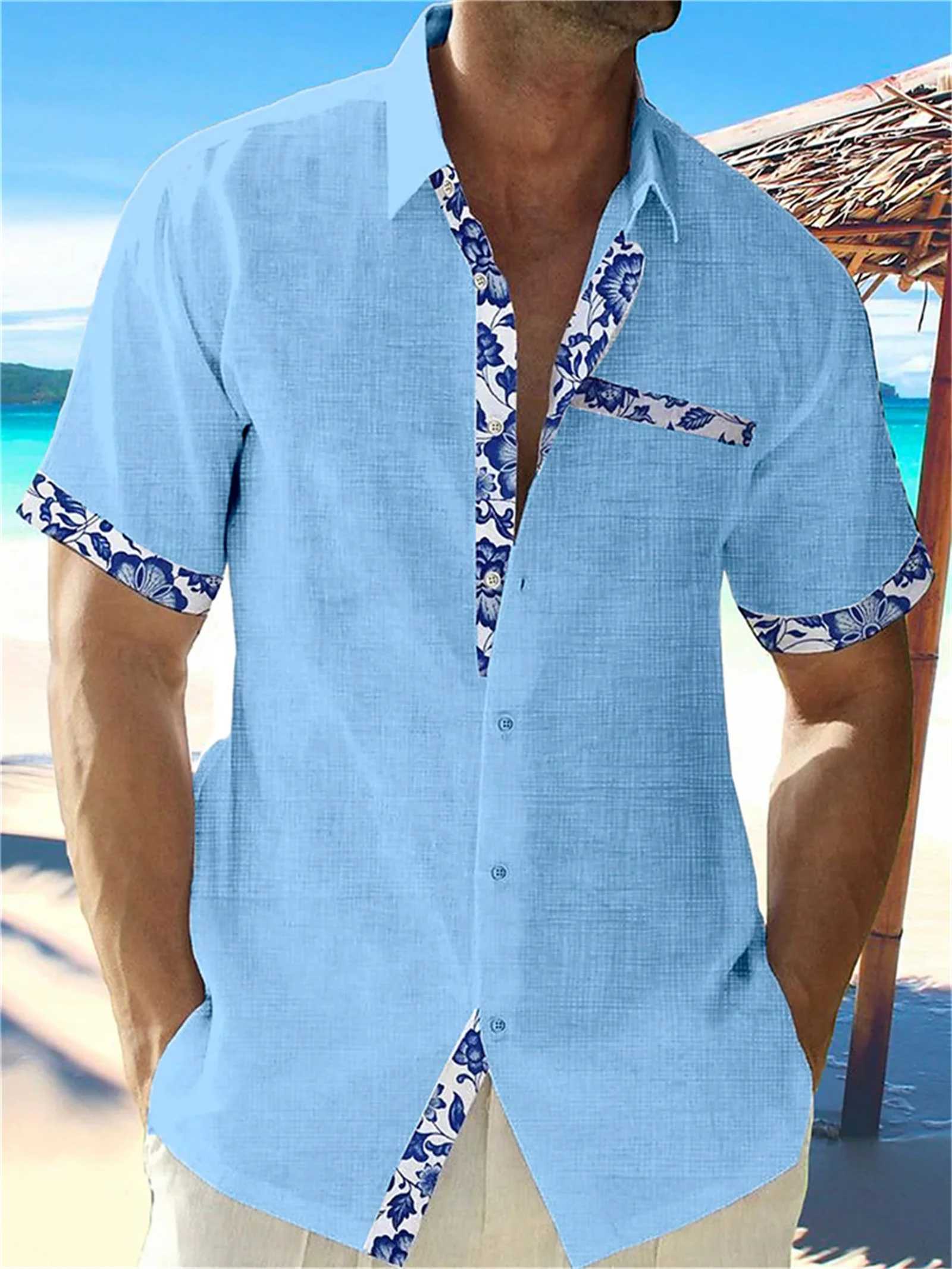 2017 Summer Fashion New Mens High Quality Hawaiian Beach Linen Short Sleeve Mens Street Solid Top Plus Size X250410