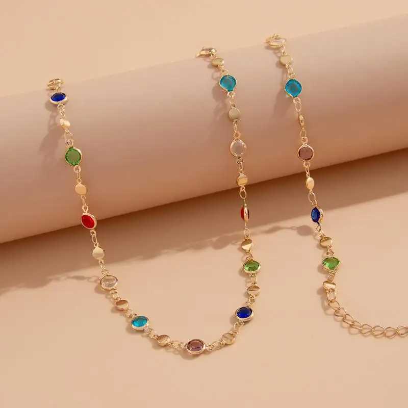Fashion colored crystal waist chain Wenpunk summer sexy beach bikini body jewelry Y2K accessories X250410