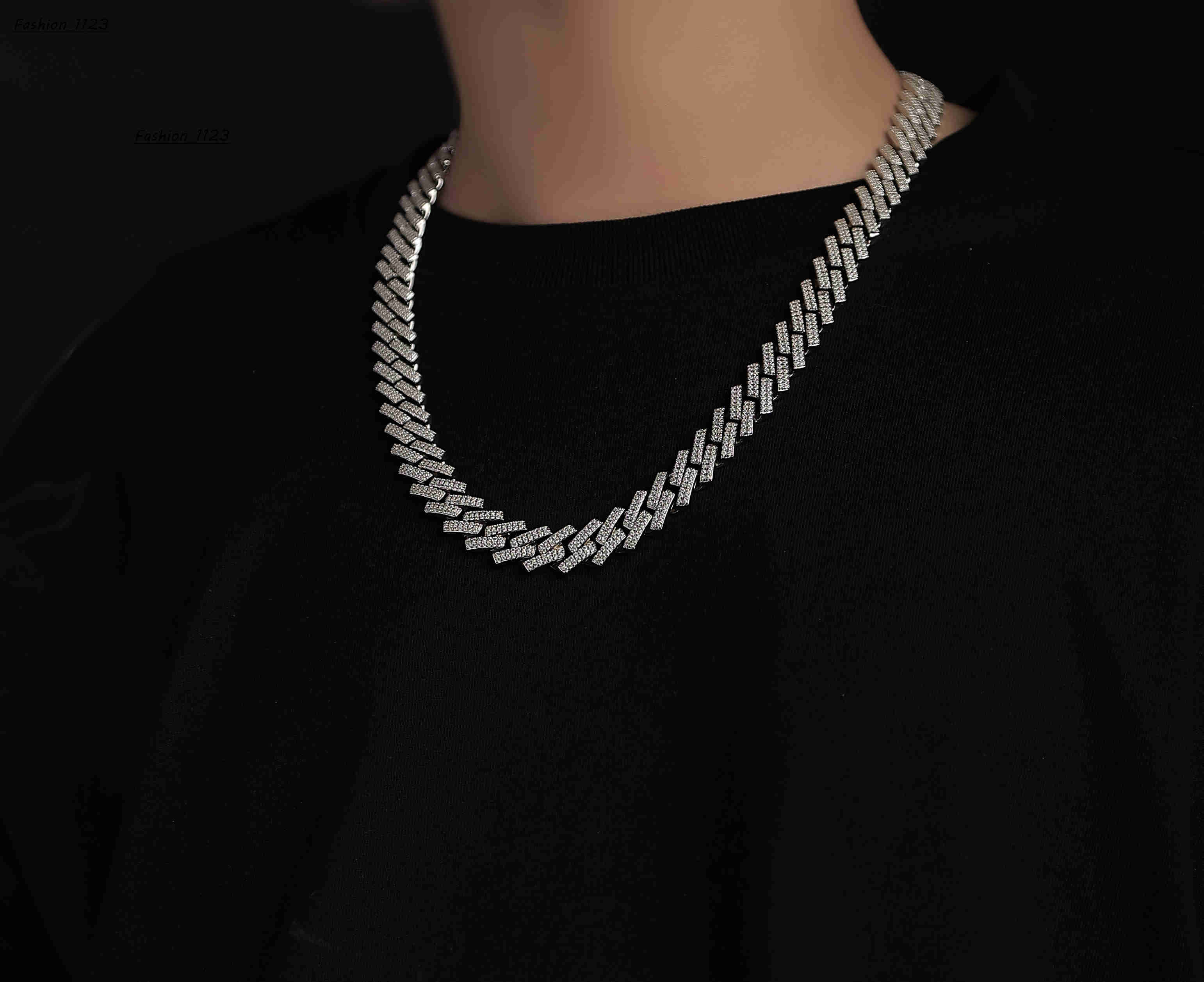 Hot Selling 10mm Width Moon Shape 925 Sterling Silver Cuban Chain Moissanite Hip Hop Jewelry Custom Moissanite Men Necklace