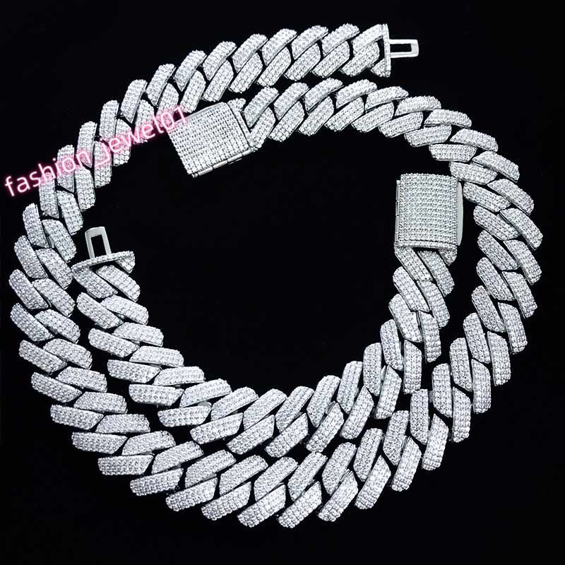 Multi-Row 925 Sterling Silver VVS Moissanite Hip Hop Cuban Necklace out Miami Chain Chic 925 Sterling Silver Hip Hop Jewelry