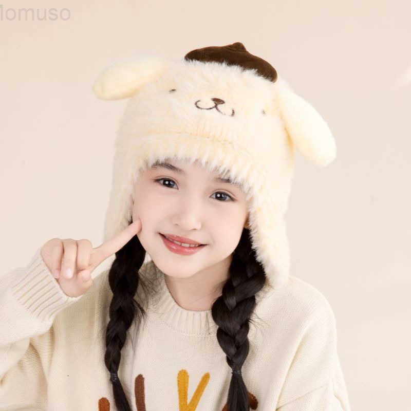 Sanrio Kuromi Plush Hat Autumn Winter Childrens Fleece-Lined Warm Genuine Outdoor Ear Protection Girl Lei Feng Hat H251110