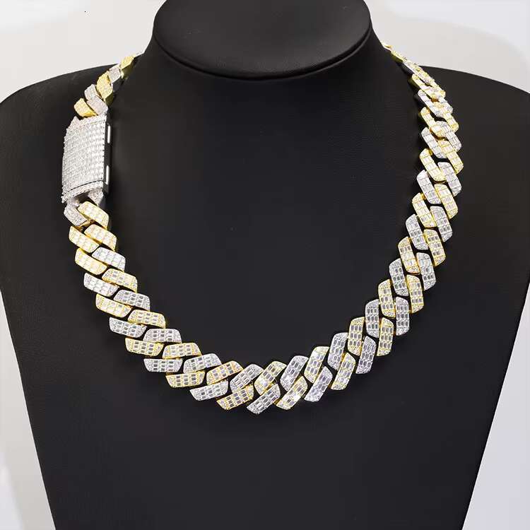 Fashion 2 Tone Yellow and White Sterling Silver 925 VVS Moissanite GRA Certificate Cuban Link Chain for Men