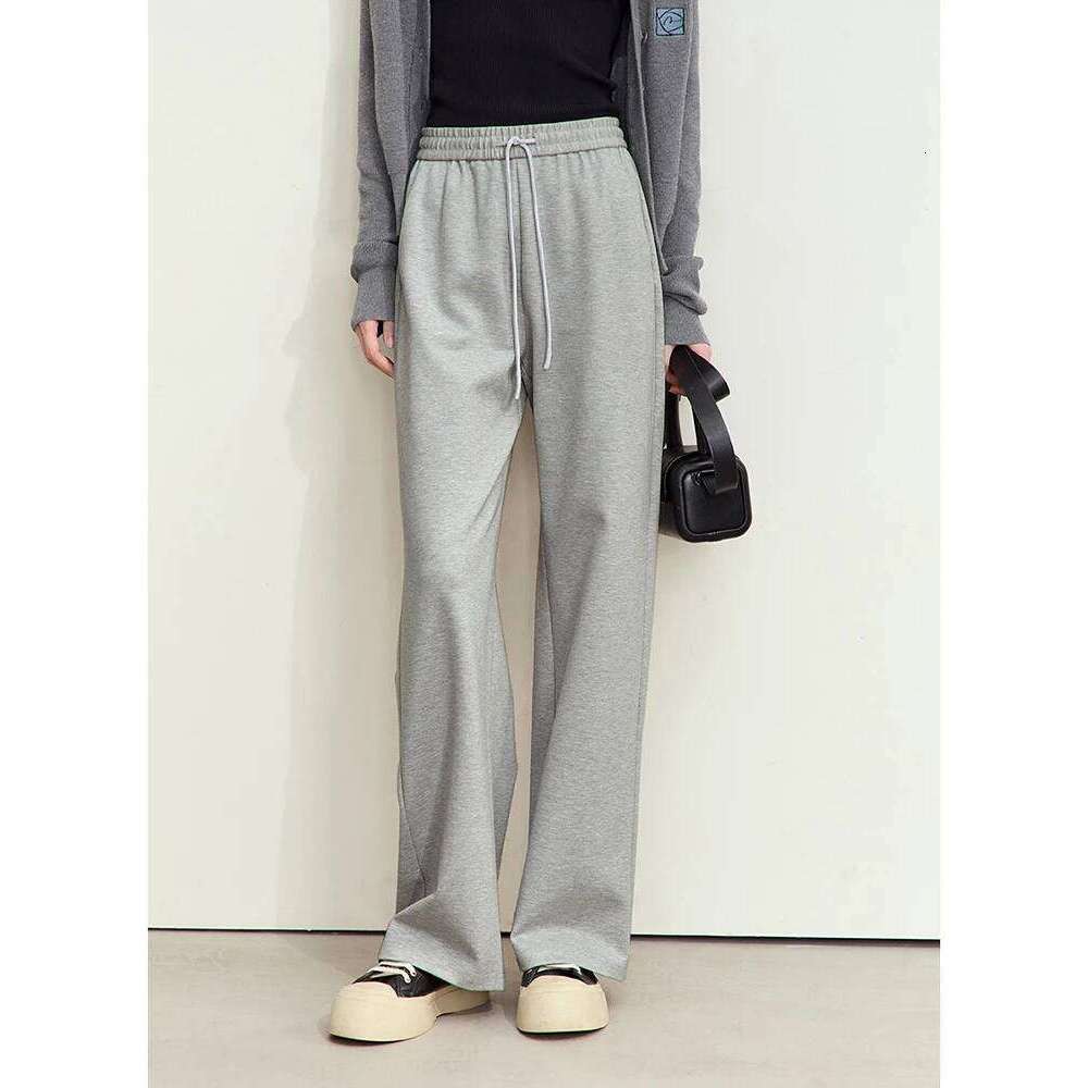 AMII Minimalism Casual Pants For Women 2025 Autumn Wide Leg New Loose Vertical Elastic Waist Drawstring Sporty Trousers 12343338