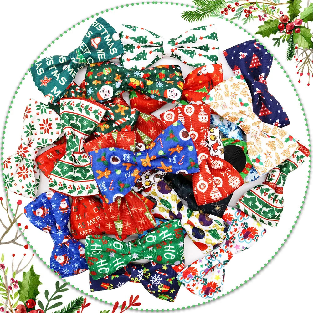 50PCS Christmas Dog Bows Removable Dog Bowties Collar Pet Dog Christmas Bow Tie For Dogs Pets Christmas Accessories 251110