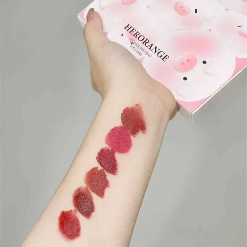 6Pcs Cute Pig Head Lipstick Set Matte Velvet Mist Lip Glaze Waterproof Long Lasting Makeup Not Easy To Fade Lip Gloss CosmeticsT251110