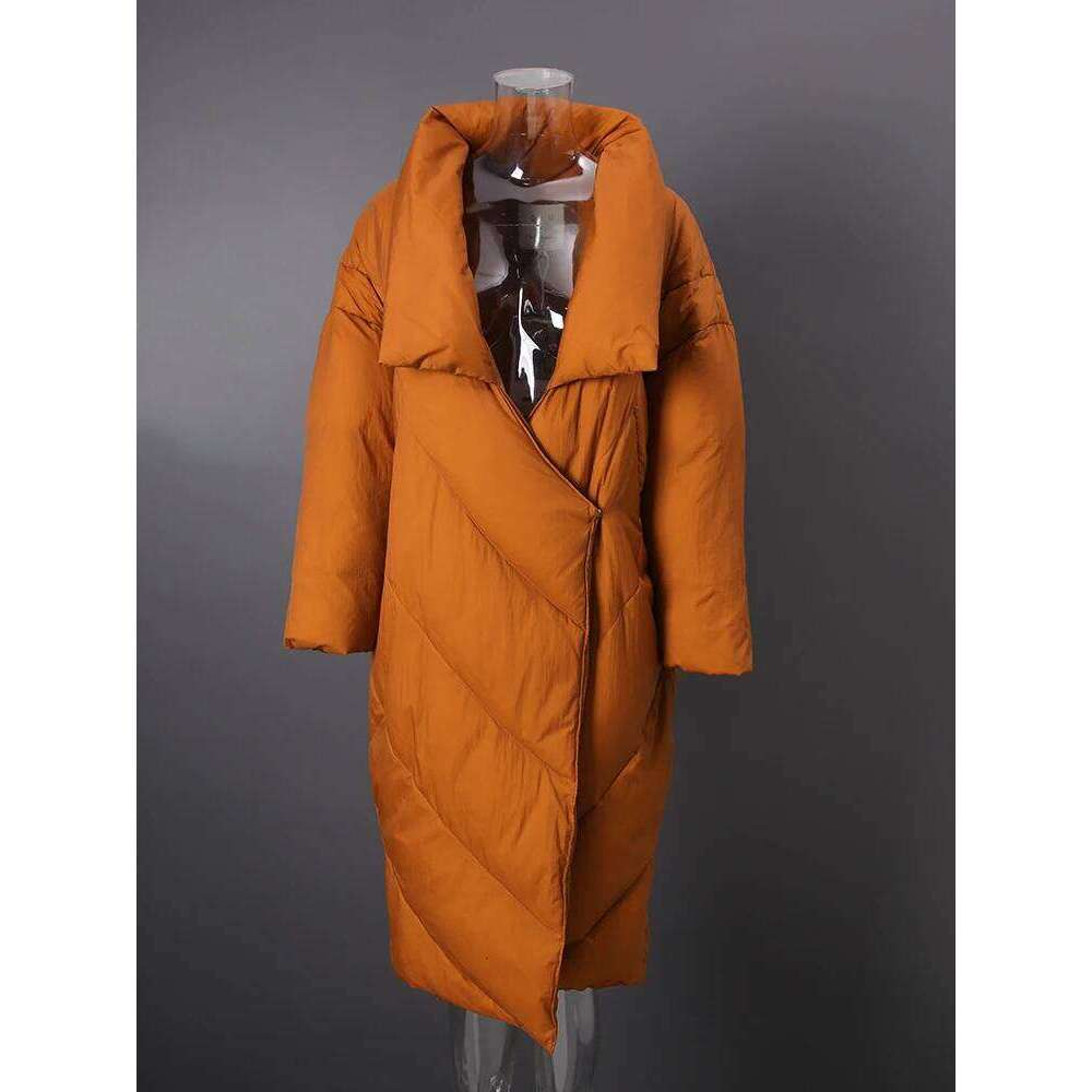 Caramel Color Big Size Down Jacket New Lapel Long Sleeve Warm Women Parkas Fashion Tide Autumn Winter V