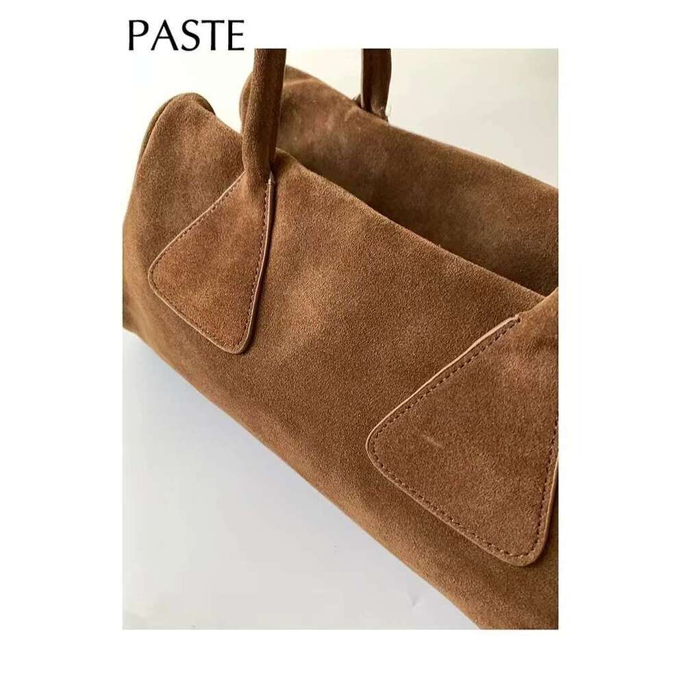 New Ins Chic Niche Stylish Pillow Bowg Tote Large Real Suede Cow Leather Women Shoulder Bag Long Handle Winter Handbag