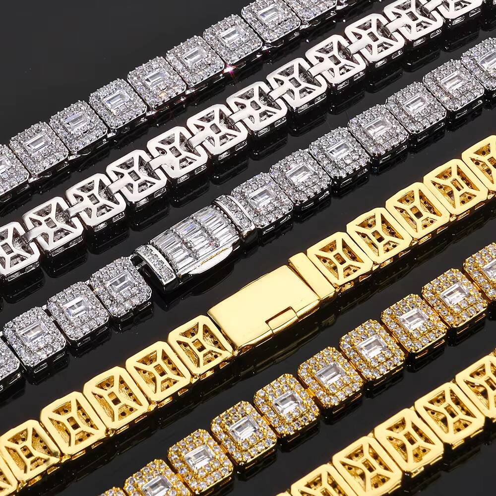 Eskeem Womens Hip Hop Tennis Bracelet Iced Out Mixed Baguette Round Cut Zircon Fine Jewelry Chain