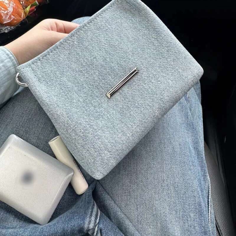 Stylish Spring Denim Top-Handle Fashion Woven Handle Women's Trend Sier Chain Crossbody Bucket Bag Office Commute Handbag