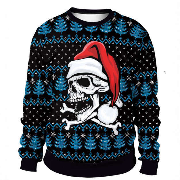 Cross-Border European American Christmas Halloween New Men's and Women's Crew Neck Sweatshirt 3D Digital Print Couple Outfit Factory