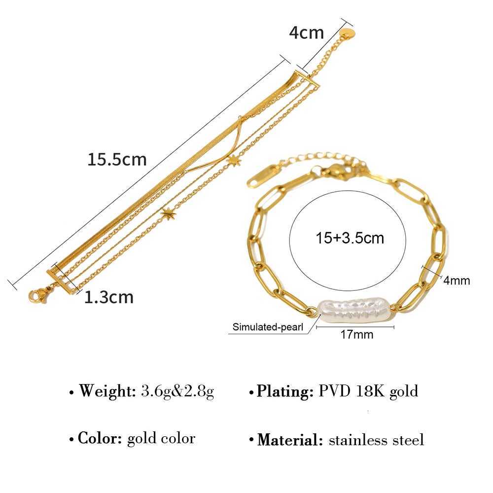 YACHAN Stainless Steel Layered Bracelet for Women Irregular Baroque Pearl 18K Gold Plated Trendy Waterproof JewelryT251110