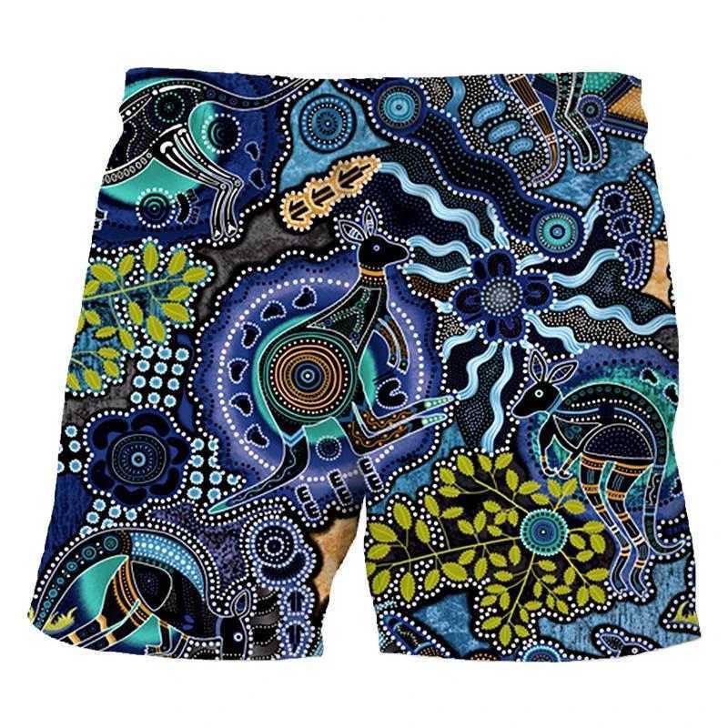 Indigenous turtle painting art beach shorts 3D printed mens surfboard pants swimsuit mainline childrens clothingW250410