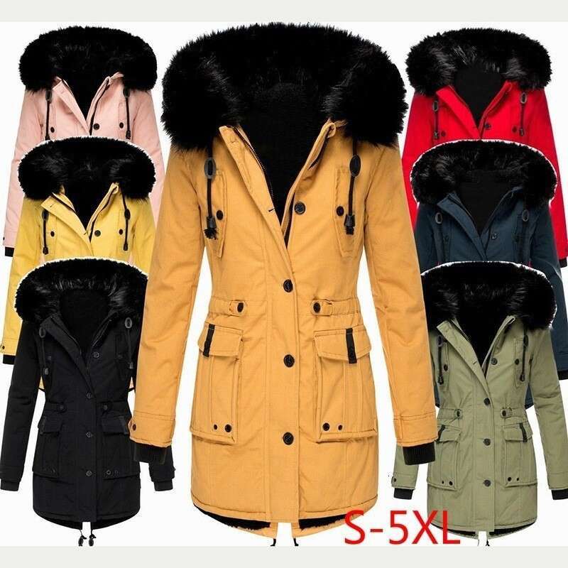 Cross-Border Clothing Fleece-Lined Thickened Jacket Women's Cotton Coat Parka With Fur Collar Winter Cold-Proof 68d9 8534