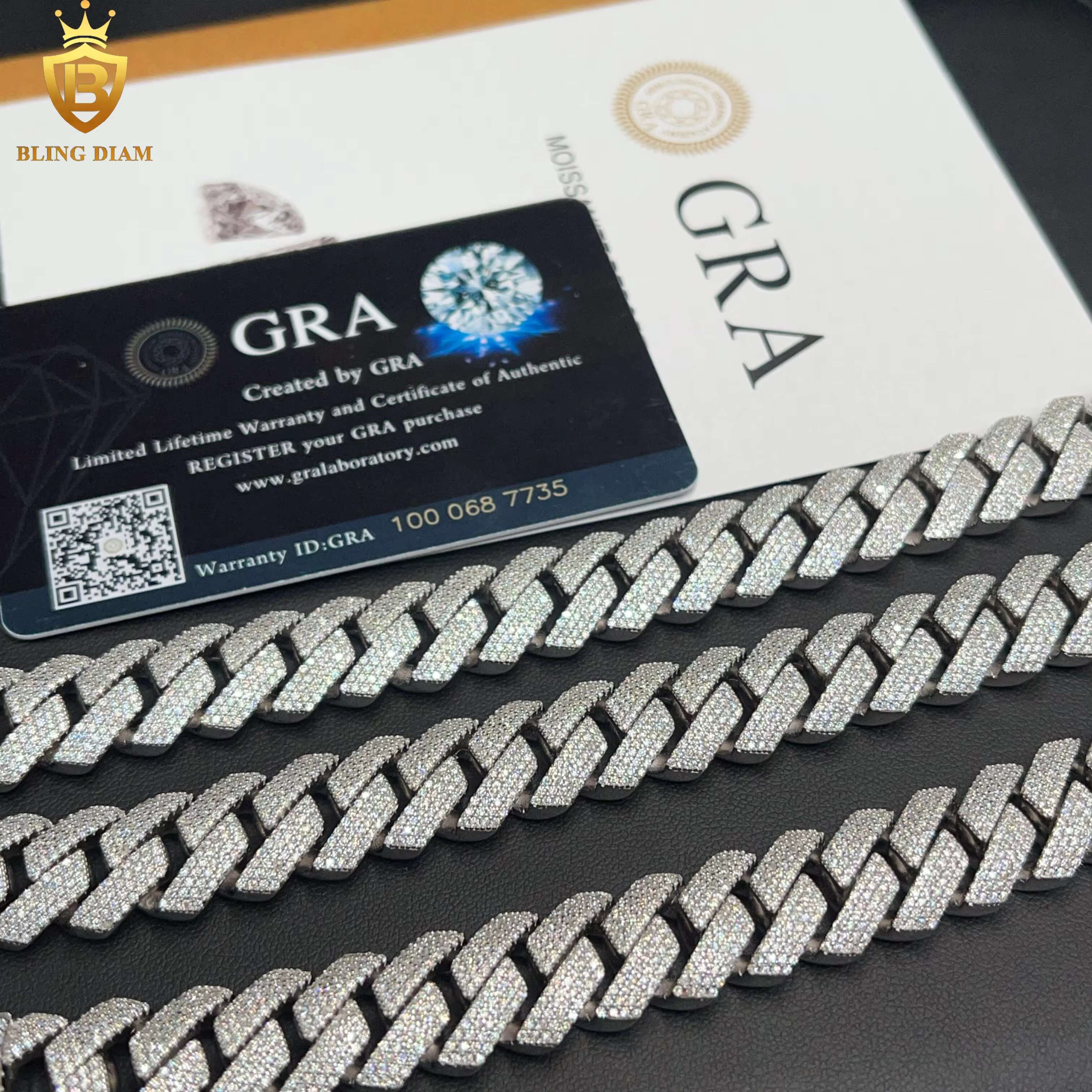 15mm Hip Hop Jewelry 4 Row Iced Out Promotion Miami Cuban Link Chain Moissanite 925 Silver Bracelet Necklace for Men