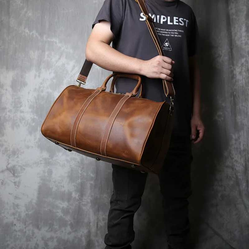 New Crazy Horse Handbag Mens Large Capacity Multi-functional Genuine Leather Simple Business Outdoor Cross Body Travel Bag K251110