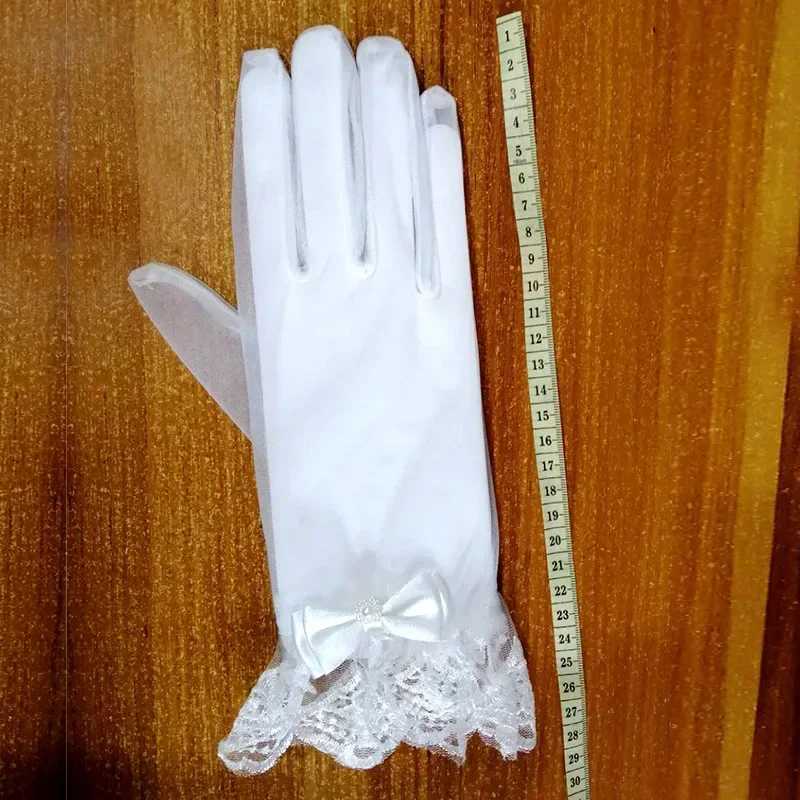 Ivory Short Fingerless Tulle Bridal Gloves with Pearl Accent Lace Cuff Perfect for Summer Weddings L251110