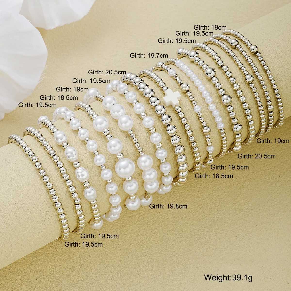16Pcs/Set Vintage Silver Color Beaded Bracelet Sets For Women Elegant Imitation Pearl CCB Cross Bracelets Female HipHop JewelryT251110
