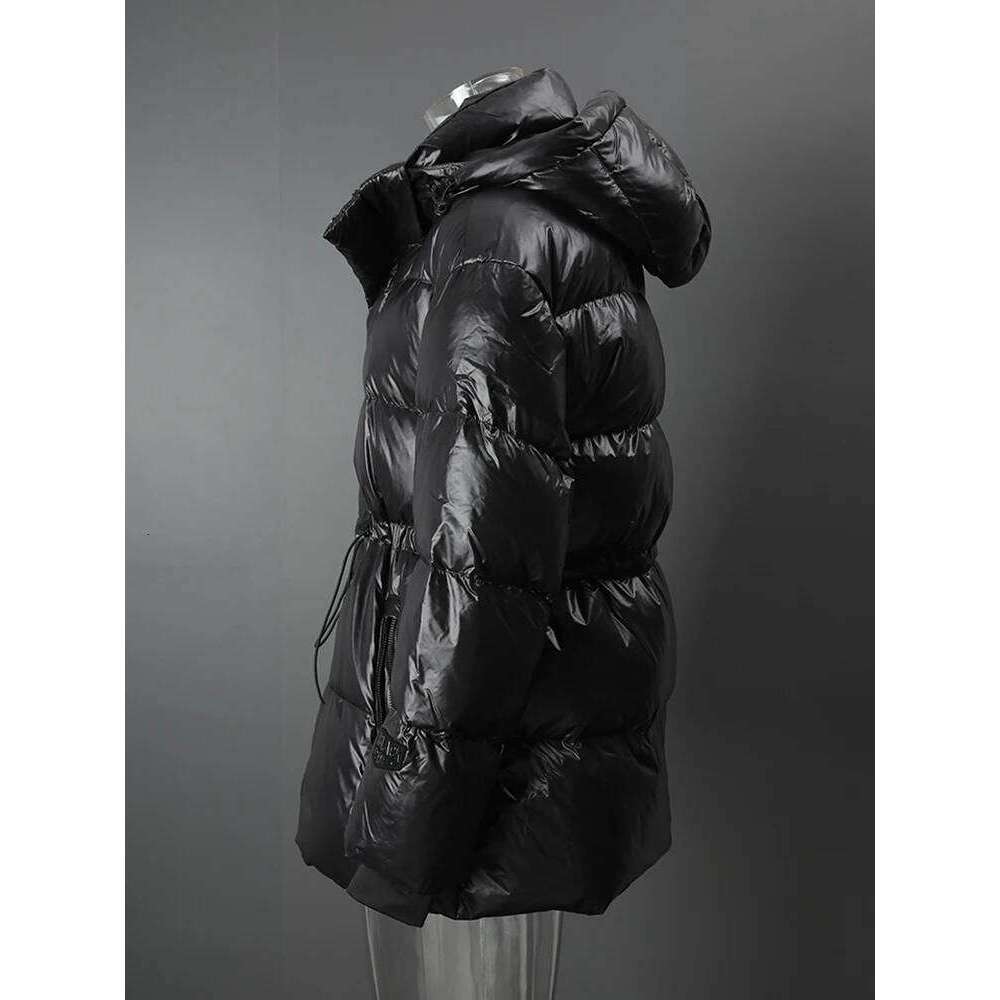 Black Drawstring Big Size Down Jacket New Hooded Long Sleeve Warm Women Parkas Fashion Tide Autumn Winter
