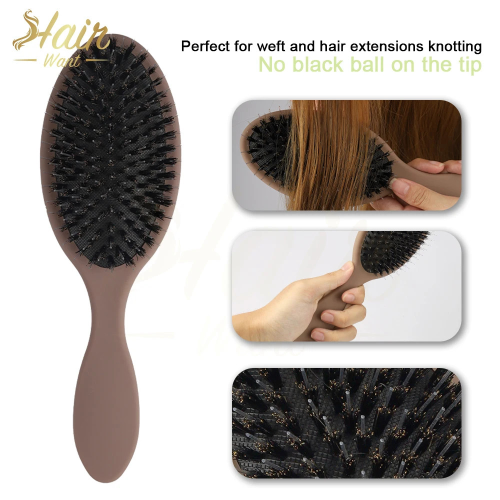 Hair Want Boar Bristle Nylon Paddle Hair Extension Brush Anti-Static Cushion Detangling Smoothing Comb for Hair and Wigs 251107
