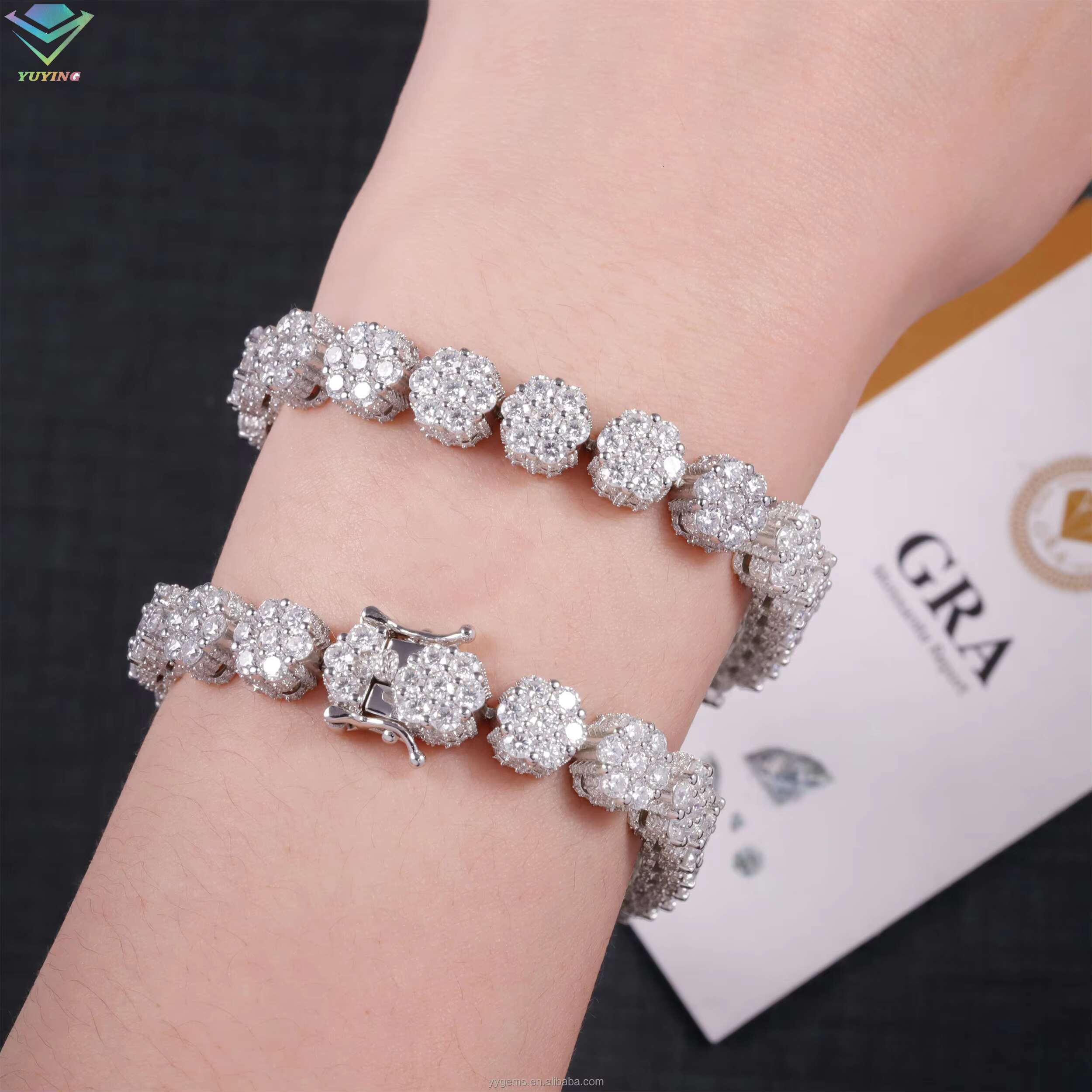 Fashion Flower Style Moissanite Bracelet Fine Jewelry S925 Solid Silver VVS Moissanite Iced Out Diamond Cuban Bracelet