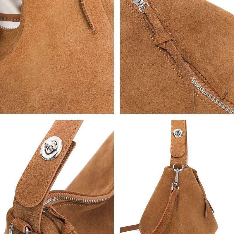 Russian Women's Genuine Suede Cowhide Leather Shoulder Bag Retro Frosted Cow Large Capacity Versatile Commuting Luxury Designer